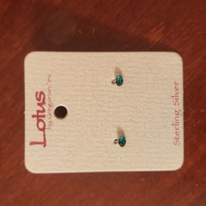 Lotus Sterling Silver Green Stone Pierced Earrings